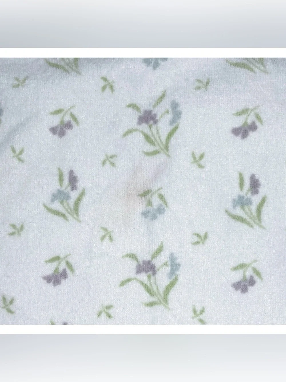 Vintage Floral Bath Towel Satin Trim Cottage Grandma Core USA Made STAINED READ